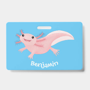 Schattige roze gelukkige axolotl badge
