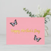 Schattige Roze Gelukkige Moederdag met Vlinders Folie Feestdagenkaart (Staand Voorkant)