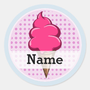 Schattige roze gepersonaliseerd ijs voor meisjes ronde sticker