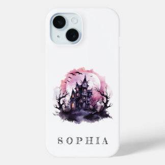 Schattige roze gepersonaliseerde Halloween telefoo iPhone 15 Case