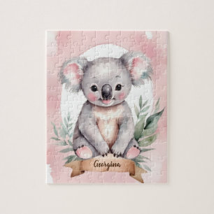 Schattige Roze Gepersonaliseerde Koala Kinder Legpuzzel