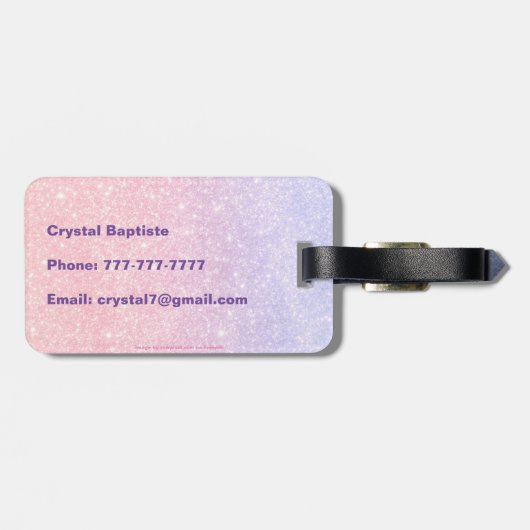Schattige Roze Gepersonaliseerde Naam Glitter Trav Bagagelabel (Achterkant horizontaal)