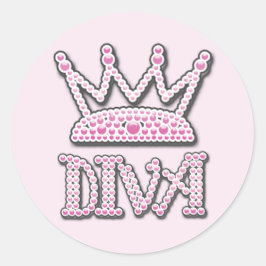 Schattige roze geprinte parels diva prinses kroon ronde sticker