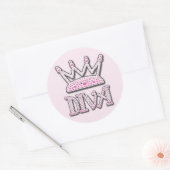 Schattige roze geprinte parels diva prinses kroon ronde sticker (Envelop)