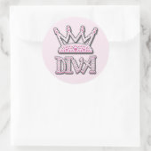 Schattige roze geprinte parels diva prinses kroon ronde sticker (Tas)