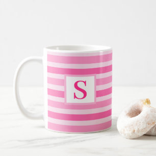 Schattige Roze Gestreept Ontwerp Aangepast Initiaa Koffiemok