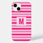 Schattige Roze Gestreept Ontwerp Enig Initiaal Case-Mate iPhone Case (Achterkant)