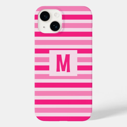 Schattige Roze Gestreept Ontwerp Enig Initiaal Case-Mate iPhone Case (Achterkant)