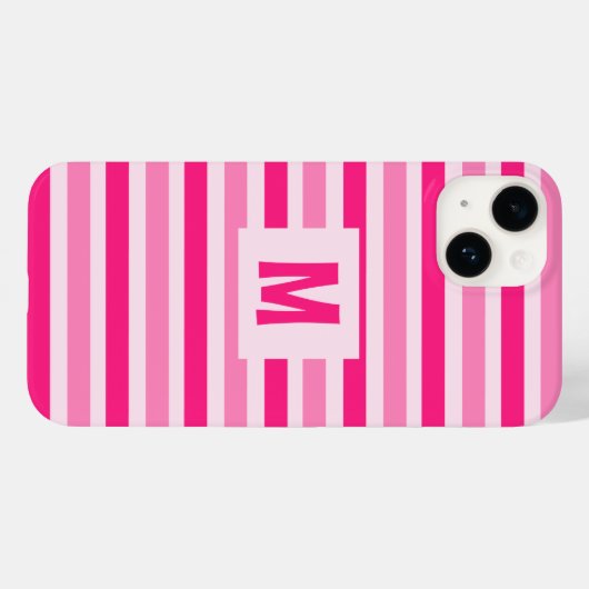 Schattige Roze Gestreept Ontwerp Enig Initiaal Case-Mate iPhone Case (Achterkant (horizontaal))