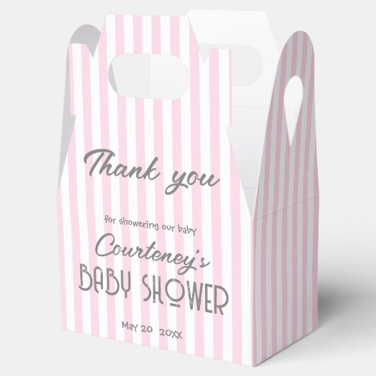 Schattige Roze Gestreepte Baby shower Uitnodiging Bedankdoosjes (Geopend)