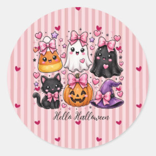 Schattige Roze Gestreepte Hallo Halloween Karakter Ronde Sticker