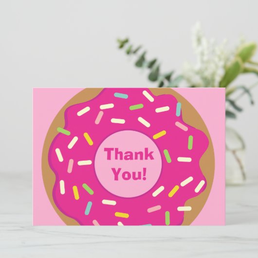 Schattige roze gestrooid donut kind verjaardagsfee bedankkaart (Staand voorkant)
