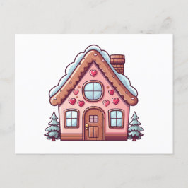 Schattige Roze Gingerbread House Feestdagenkaart