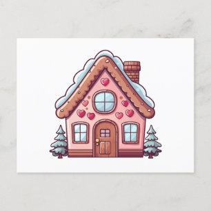 Schattige Roze Gingerbread House Feestdagenkaart