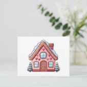 Schattige Roze Gingerbread House Feestdagenkaart (Staand voorkant)