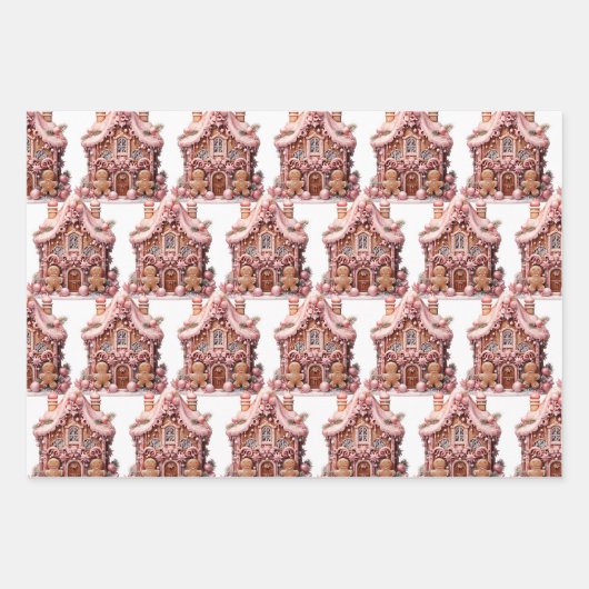 Schattige Roze Gingerbread House Inpakpapier Vel (Voorkant)