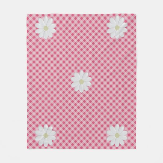 Schattige Roze Gingham Controleer Patroon Daisy Fl Fleece Deken (Voorkant)