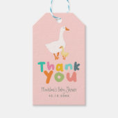 Schattige Roze Gingham Domme Gans Baby Borrel Cadeaulabel (Voorkant)