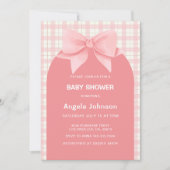 Schattige roze gingham geruite boog meisje Baby sh Kaart (Voorkant)