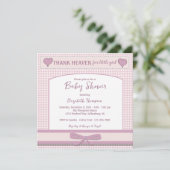 Schattige roze gingham meisje Baby shower Kaart (Staand voorkant)