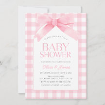 Schattige roze gingham met boog meisje Baby shower