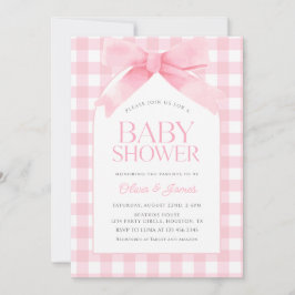 Schattige roze gingham met boog meisje Baby shower Kaart