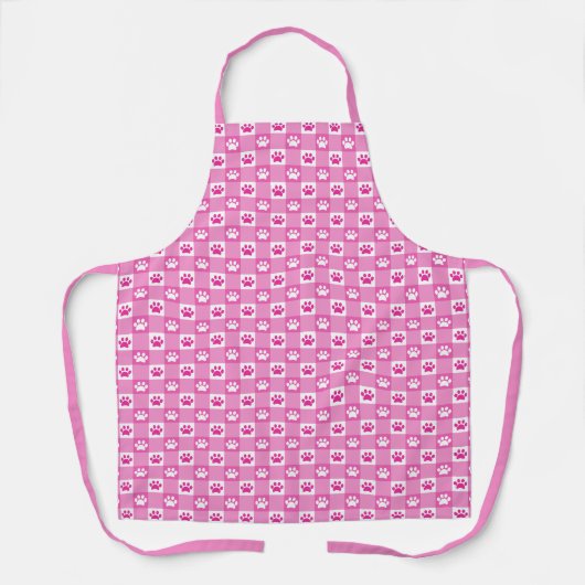Schattige Roze Gingham met Paw Prints Pattern Schort (Voorkant)