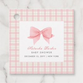 Schattige Roze Gingham Plaid Bow Meisje Baby showe Bedankjes Labels