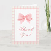 Schattige Roze Gingham Plaid Bow Meisje Baby showe Bedankkaart (Voorkant)