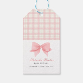 Schattige Roze Gingham Plaid Bow Meisje Baby showe Cadeaulabel