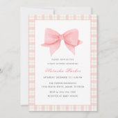 Schattige Roze Gingham Plaid Bow Meisje Baby showe Kaart (Voorkant)