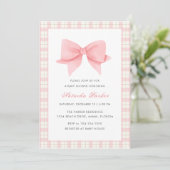 Schattige Roze Gingham Plaid Bow Meisje Baby showe Kaart (Staand voorkant)