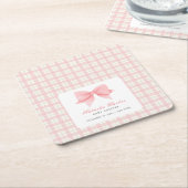 Schattige Roze Gingham Plaid Bow Meisje Baby showe Kartonnen Onderzetters (Schuin)