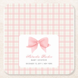 Schattige Roze Gingham Plaid Bow Meisje Baby showe Kartonnen Onderzetters
