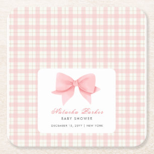 Schattige Roze Gingham Plaid Bow Meisje Baby showe Kartonnen Onderzetters