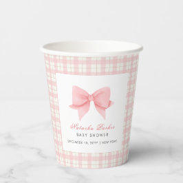 Schattige Roze Gingham Plaid Bow Meisje Baby showe Papieren Bekers