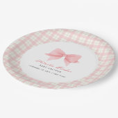 Schattige Roze Gingham Plaid Bow Meisje Baby showe Papieren Bordje (Gekanteld)