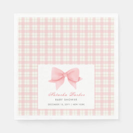 Schattige Roze Gingham Plaid Bow Meisje Baby showe Servet