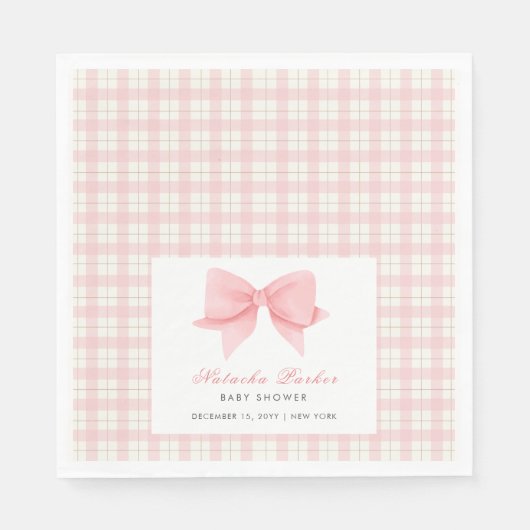 Schattige Roze Gingham Plaid Bow Meisje Baby showe Servet (Voorkant)