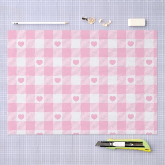 Schattige roze gingham vichy met harten tissuepapier (Craft)