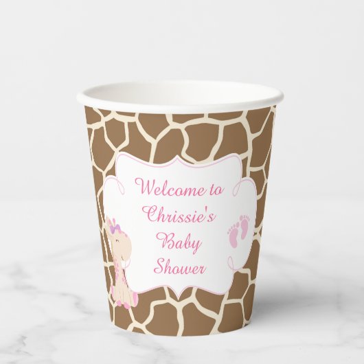 Schattige Roze Giraffe Baby shower Papieren Bekers (Voorkant)