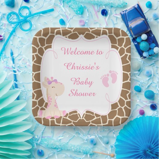 Schattige Roze Giraffe Baby shower Papieren Bordje (Feest)