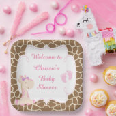 Schattige Roze Giraffe Baby shower Papieren Bordje (Feest)