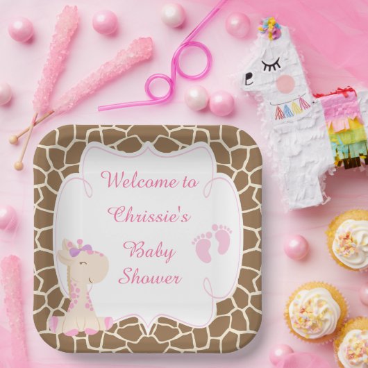 Schattige Roze Giraffe Baby shower Papieren Bordje (Feest)