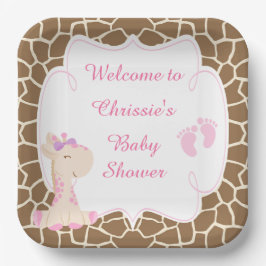 Schattige Roze Giraffe Baby shower Papieren Bordje