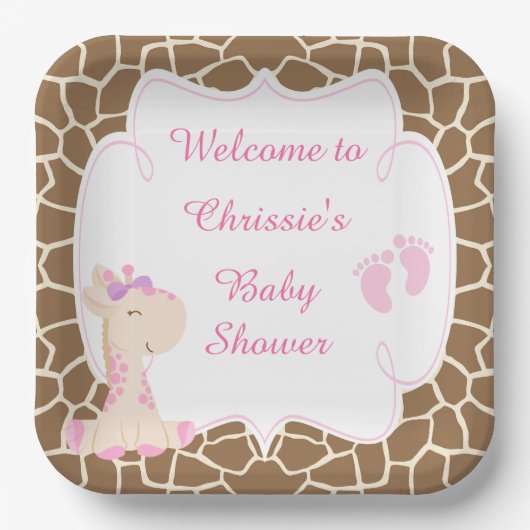 Schattige Roze Giraffe Baby shower Papieren Bordje (Voorkant)