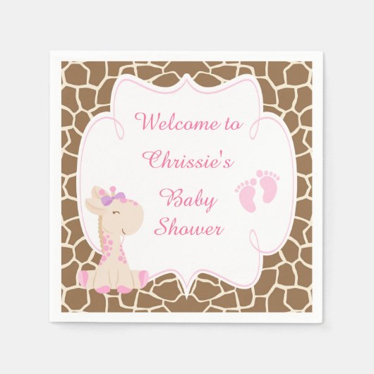 Schattige Roze Giraffe Baby shower Servet (Voorkant)