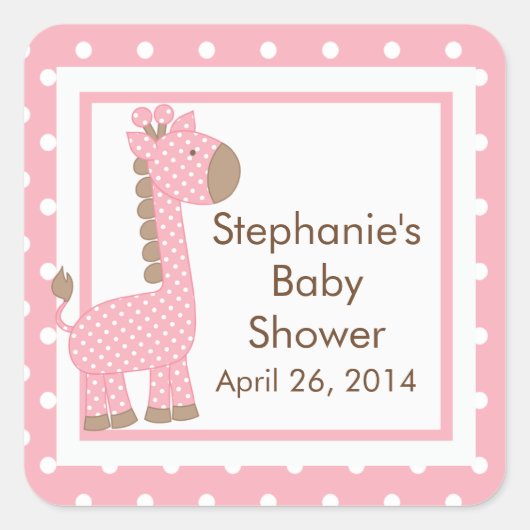 Schattige Roze Giraffe Baby shower Sticker (Voorkant)