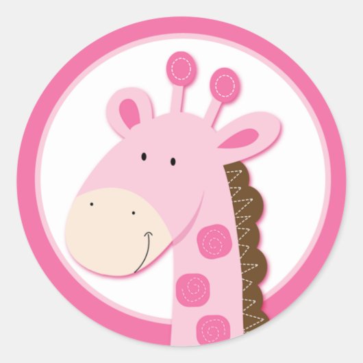 Schattige Roze Giraffe Envelope Seals of Toppers Ronde Sticker (Voorkant)
