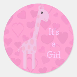 Schattige roze Giraffe & harten zijn een meisje ni Ronde Sticker